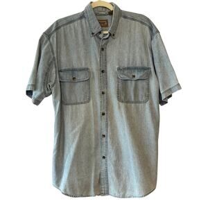 C.E. Schmidt Workwear Mens Large Blue Denim Short Sleeve Button Up Shirt